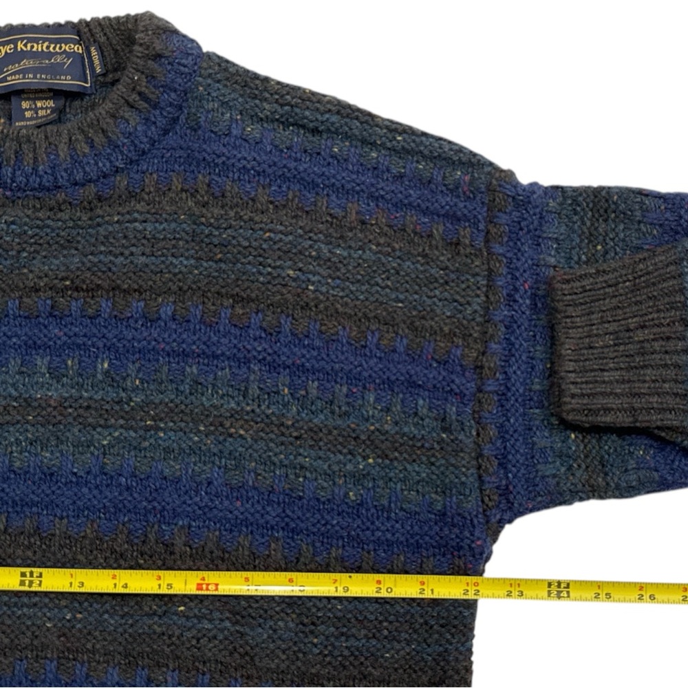 Skye Knitwear Striped Crewneck Sweater -‎ Blue and Black Wool/Silk Men’s Medium - Picture 6 of 7